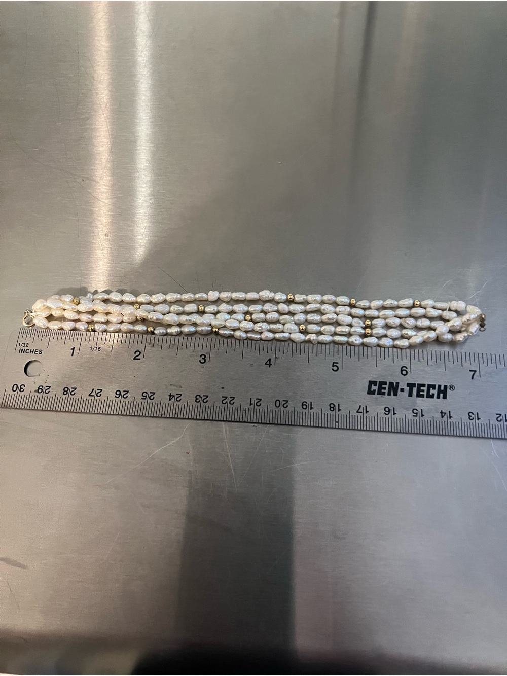 Multi-Strand White Freshwater Pearl Beaded Bracelet with 14K Yellow Gold Accents